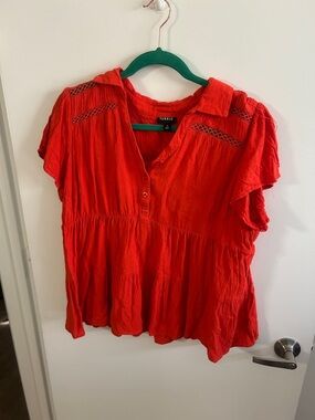 Torrid Red/Orange Short Sleeve Peasant Blouse